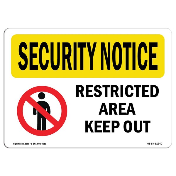 OSHA Security Sign, 3.5" Height, 5" Width, Restricted Area Keep Out, Landscape, 10PK
